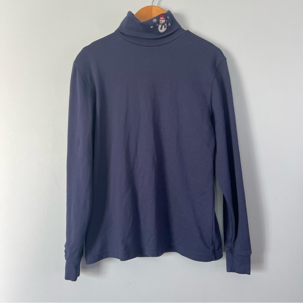 Croft & Barrow Snowman Embroidered Cotton Navy Blue Turtleneck Size Small